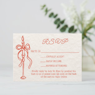 Retro handgezeichneter orangefarbener Hochzeitsweb RSVP Karte