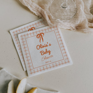 Retro Handgezeichneter Orangen-Schleifen-Gingham-B Serviette