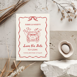 Retro Handgezeichneter Rot Einzigartiger Bogen Hoc Save The Date