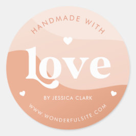 Retro Handmade in Liebe Herzpeach Boho Waves Runder Aufkleber