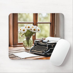 Retro-Handschreibmaschine mit Gänseblümchen Mousepad