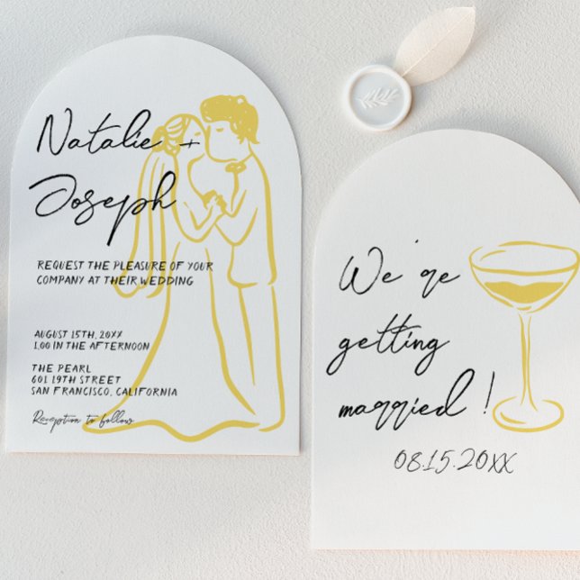 Retro-Handschriftliche Sommer-Bogen-Hochzeit Einladung (Von Creator hochgeladen)