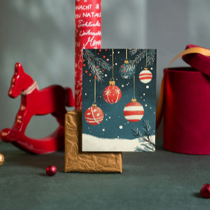 Retro Hanging Ornaments Red White Baubles Xmas Feiertagskarte