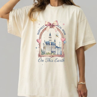 Retro Happiest Mom on Earth Shirt, Coquette Bow Di Tri-Blend Shirt