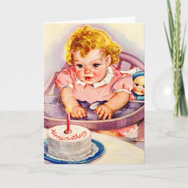 Retro Happy Birthday, Niedliches kleines Baby Girl Karte (Vorderseite)