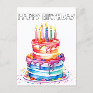 Retro Happy Birthday Party Cake Postkarte