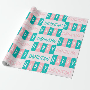 Retro-Happy-Birthday-Schriftzug im Stil der Mitte Geschenkpapier