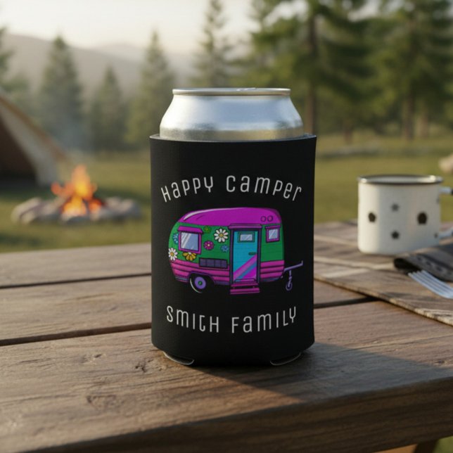 Retro Happy Camper Individuelle Name Dosenkühler (Von Creator hochgeladen)