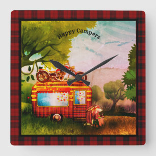 Retro Happy Campers Trailer Mülleimer Buffalo Kari Quadratische Wanduhr