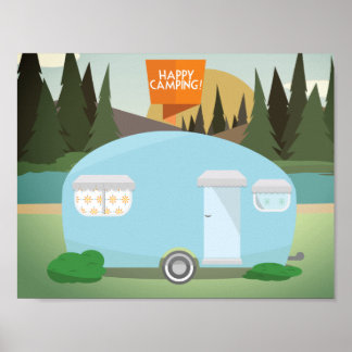 Retro Happy Camping, Vintag Camper Poster