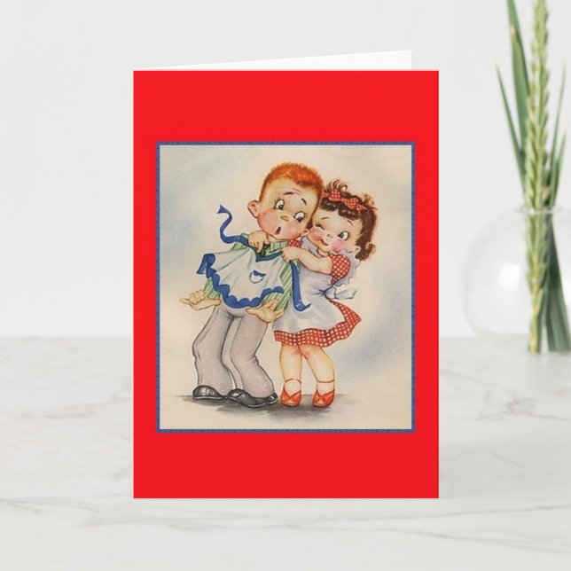 Retro Happy Couple Note Card Karte (Vorderseite)