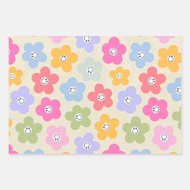 Retro Happy Daisy Geschenkpapier Set (Vorderseite 2)