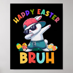 Retro Happy Easter Bruh Dabbing Bunny Kids Boys Poster