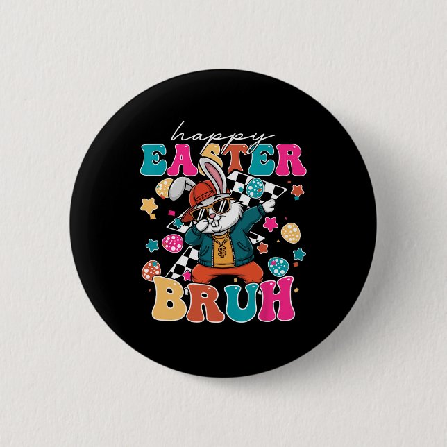 Retro Happy Easter Bruh Niedlich Bunny Dabbing Kle Button (Vorderseite)