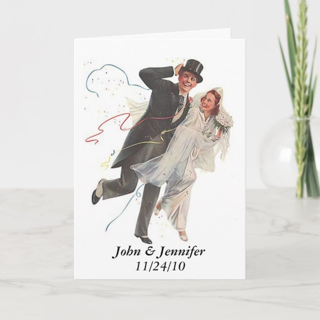 Retro Happy Elated Wedding Couple Geschenke Dankeskarte (Vorderseite)