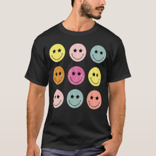 Retro Happy Face Checkered Muster für Frauen Männe T-Shirt