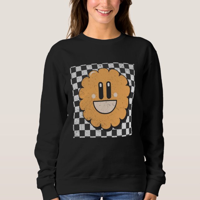 Retro Happy Face Checkered Pattern Smile Face Sweatshirt (Vorderseite)