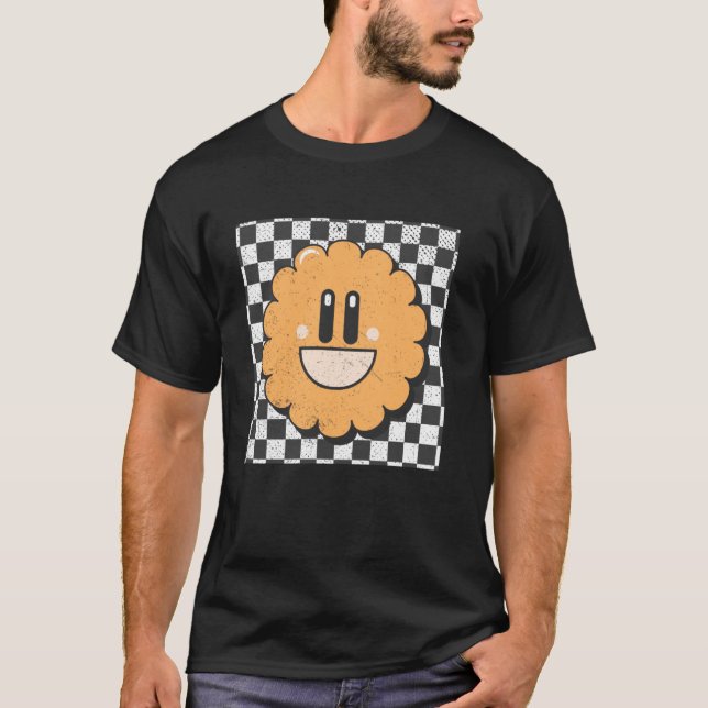 Retro Happy Face Checkered Pattern Smile Face T-Shirt (Vorderseite)