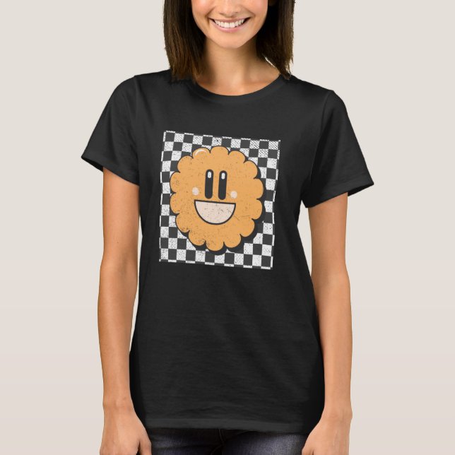 Retro Happy Face Checkered Pattern Smile Face T-Shirt (Vorderseite)