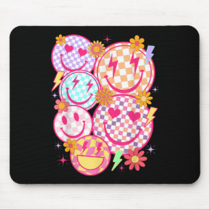 Retro Happy Face Checkered Pattern Smile Face Tren Mousepad