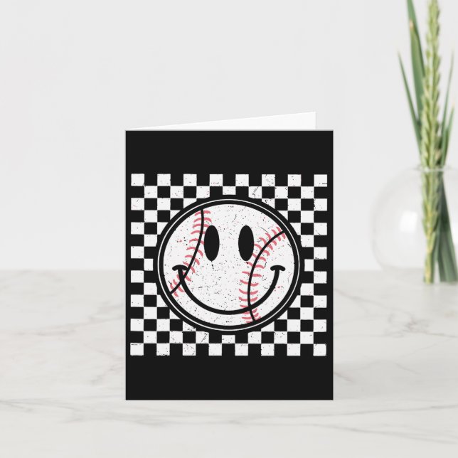Retro Happy Face Game Day Baseball Pattern Smile F Karte (Vorderseite)