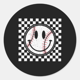 Retro Happy Face Game Day Baseball Pattern Smile F Runder Aufkleber