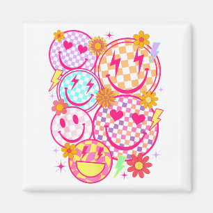 Retro Happy Face Karomuster lächelndes Gesicht Tre Magnet