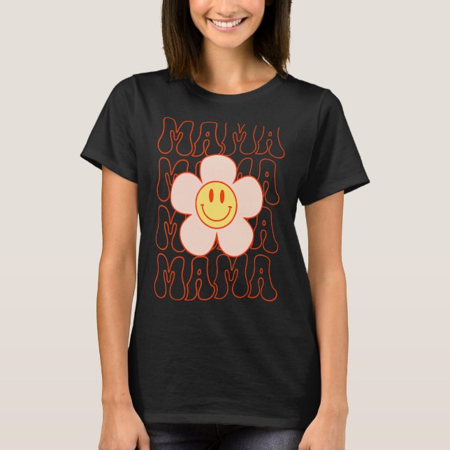 Retro Happy Face Mama Groovy Daisy Blume Smile Fa T-Shirt (Vorderseite)
