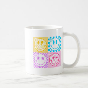 Retro-Happy-Face-Shirt Karomuster Lächeln Gesicht Kaffeetasse