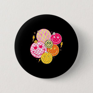 Retro-Happy-Face-Shirt Karomuster Smile-Gesicht Button