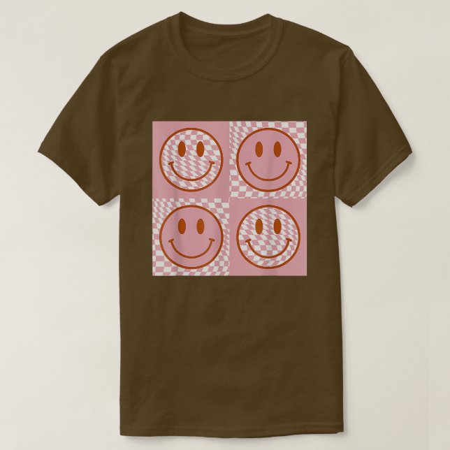 Retro Happy Face's Smile Face Checkered Pattern Tr T-Shirt (Design vorne)