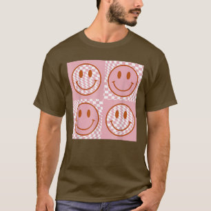 Retro Happy Face's Smile Face Checkered Pattern Tr T-Shirt