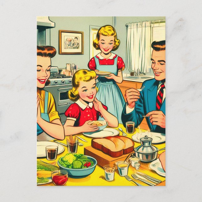 Retro Happy Family Comic Postkarte (Vorderseite)