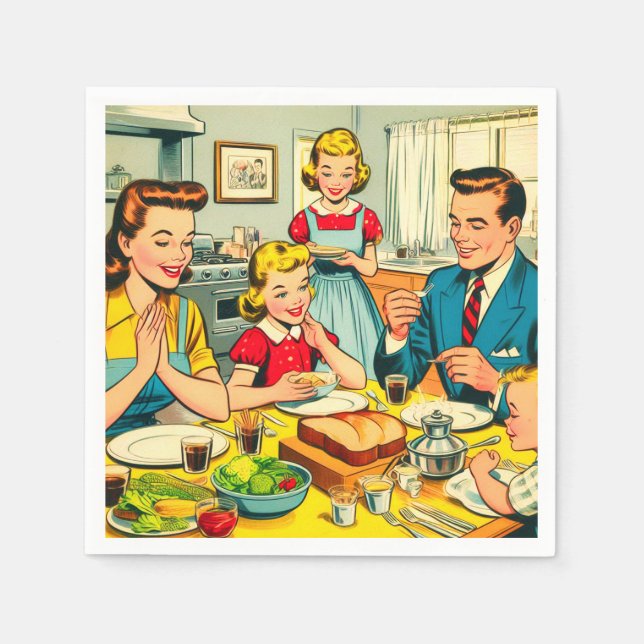 Retro Happy Family Comic Serviette (Vorderseite)