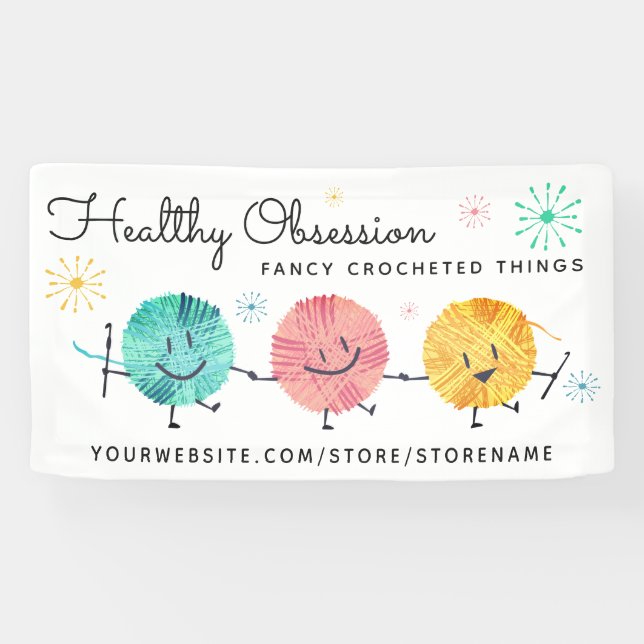 Retro Happy Garn Bälle Häkelhaken Handwerk Show Banner (Horizontal)