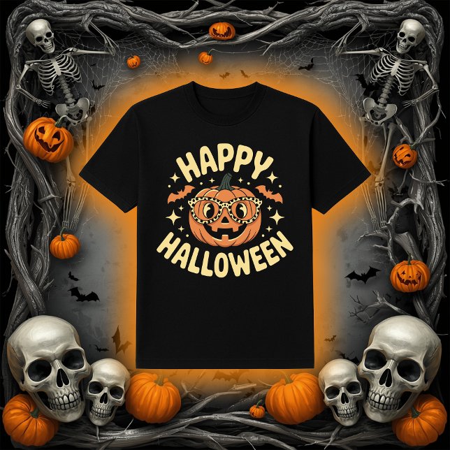 Retro Happy Halloween Jack-O'-Lantern T-Shirt (Von Creator hochgeladen)