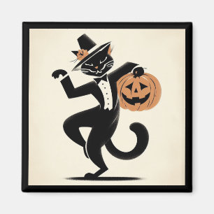 Retro Happy Halloween Tanz Black Cat Magnet