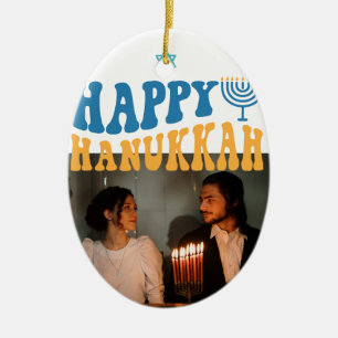 Retro Happy Hanukkah Personalisiertes Foto Keramik Ornament