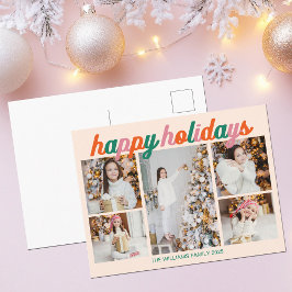 Retro Happy Holidays 5 Photo Collage Ivory Feiertagspostkarte