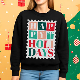 Retro Happy Holidays Christmas Postage Stamp Sweatshirt