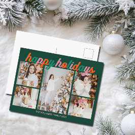 Retro Happy Holidays Cute Green Photo Collage Feiertagspostkarte
