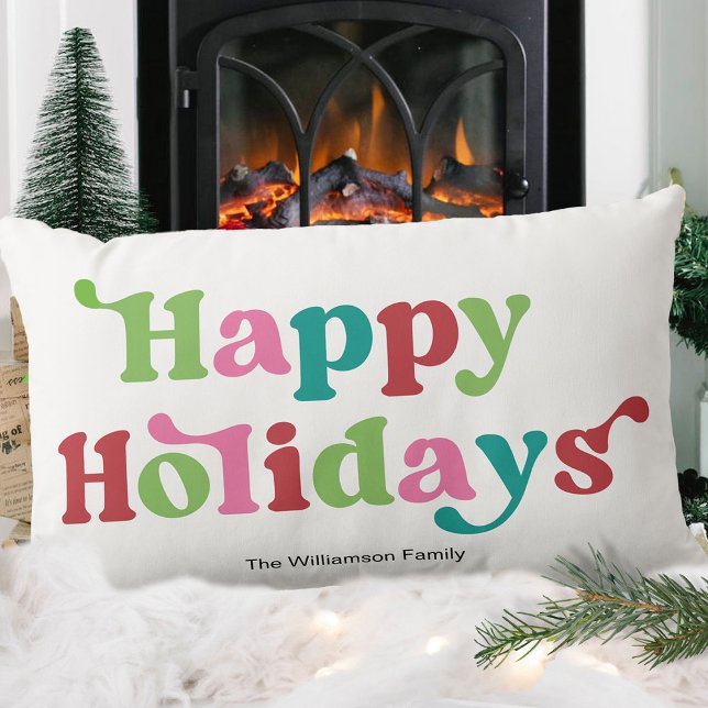 Retro Happy Holidays Heller Weihnachten Lendenkissen (Von Creator hochgeladen)
