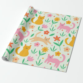 Retro Happy Katzen mit orangefarbenen und pfirsich Geschenkpapier
