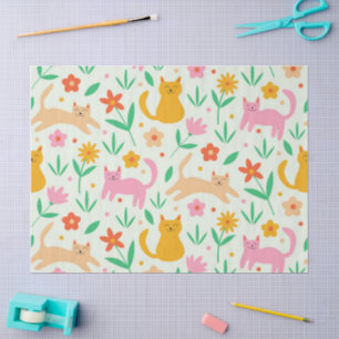 Retro Happy Katzen mit orangefarbenen und pfirsich Seidenpapier