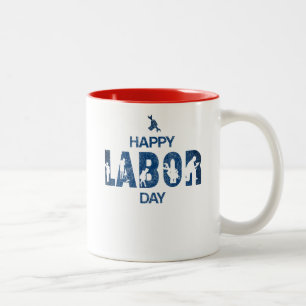 Retro Happy Labour Day in Retro Blue Zweifarbige Tasse