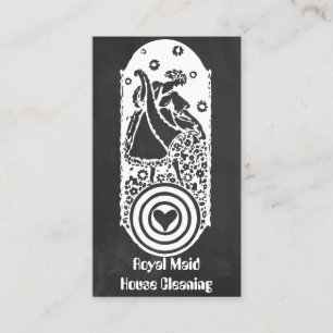 Retro Happy Lady Maid Chalkboard Reinigungsdienste Visitenkarte