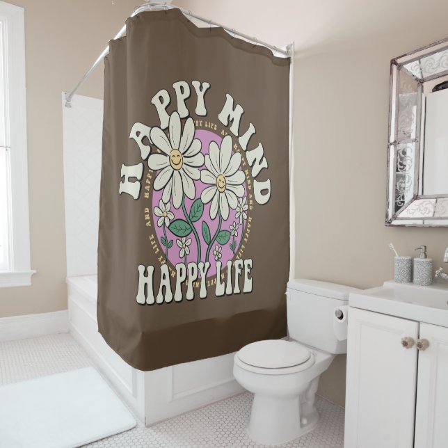 Retro Happy Mind Happy Life Duschvorhang (Beispiel)