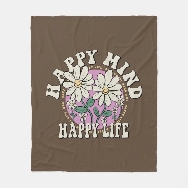 Retro Happy Mind Happy Life Fleecedecke (Vorderseite)