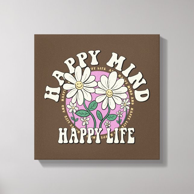 Retro Happy Mind Happy Life Leinwanddruck (Vorderseite)