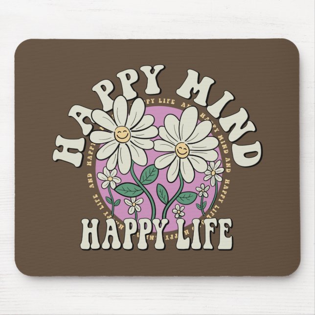 Retro Happy Mind Happy Life Mousepad (Vorne)
